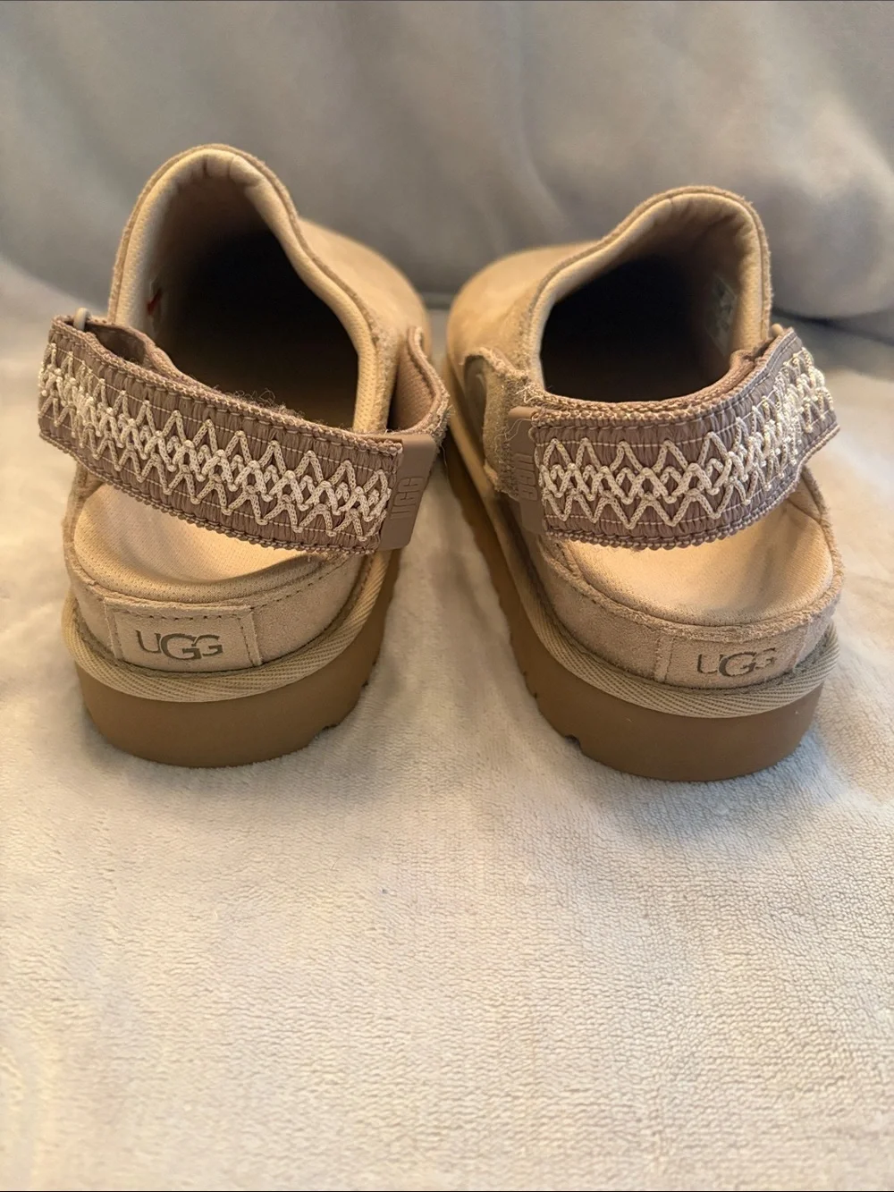 UGG Kids Beige Suede Backstrap Clogs